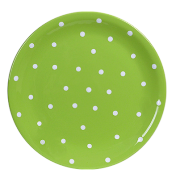 Lapos tányér, pasztell zöld-fehér pöttyös